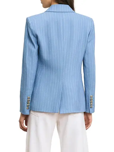 Veronica Beard Women's Miller Pinstriped Double-Breasted Dickey Jacket - Blue Jay Dove - Size 2 | Thumbnail 4