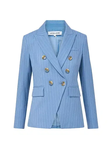 Veronica Beard Women's Miller Pinstriped Double-Breasted Dickey Jacket - Blue Jay Dove - Size 2 | Thumbnail 1