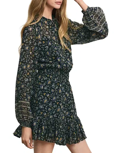 Veronica Beard Women's Mirabel Printed Silk Minidress - Dark Hunter Green Multi | Thumbnail 3
