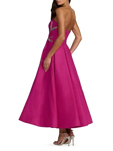 Mac Duggal Women's Floral Beaded Strapless A-Line Midi-Dress - Hot Pink Multi - Size 10 | Thumbnail 2