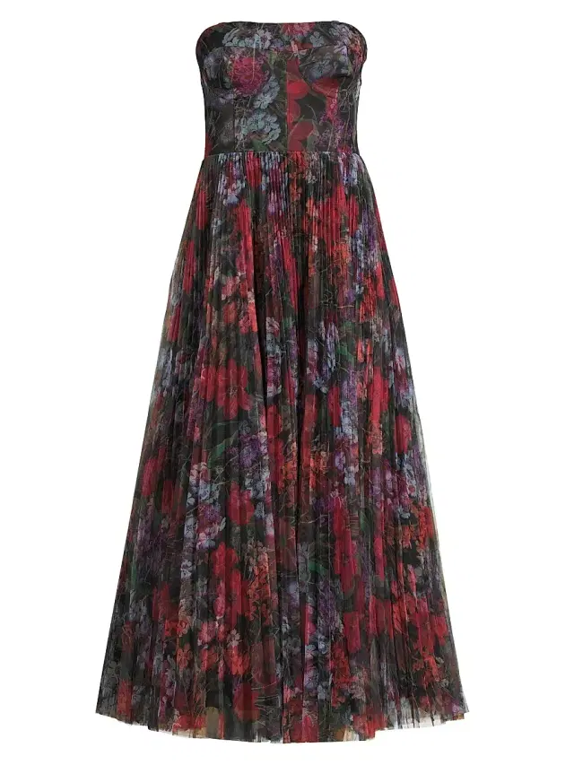 Hutch Women's Alba Floral Pleated Tulle Gown - Black Multi Winter Garden