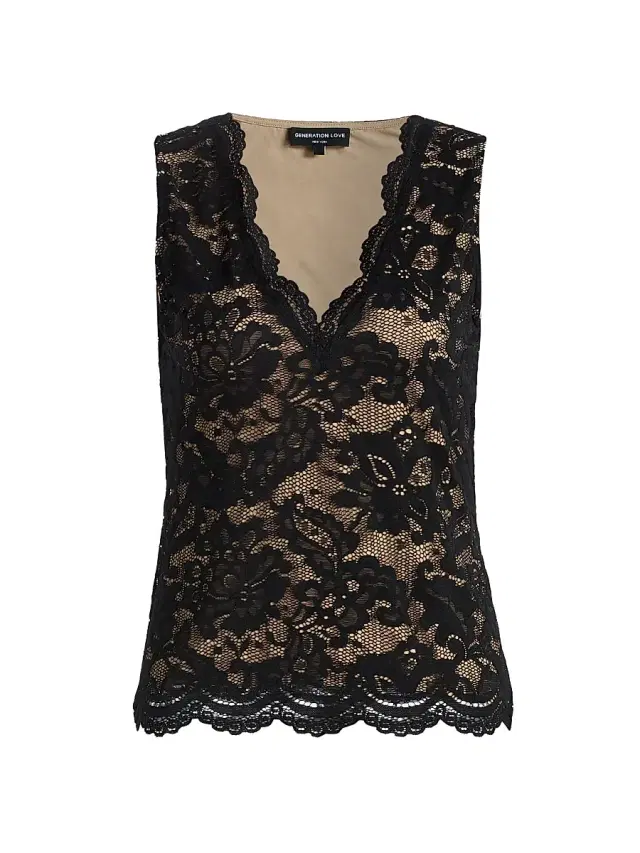 Generation Love Women's Leila Floral Stretch-Lace Tank - Black Beige