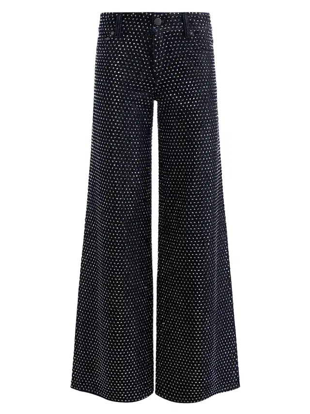 ALICE + OLIVIA Women's Amazing Embellished Mid-Rise Baggy Jeans - Dark Rinse Hematite