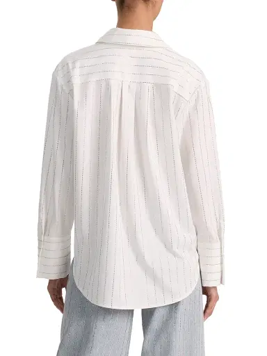 ALICE + OLIVIA Women's Rhinestone Pinstriped Oversized Button-Front Shirt - Off White Clear Crystal | Thumbnail 5