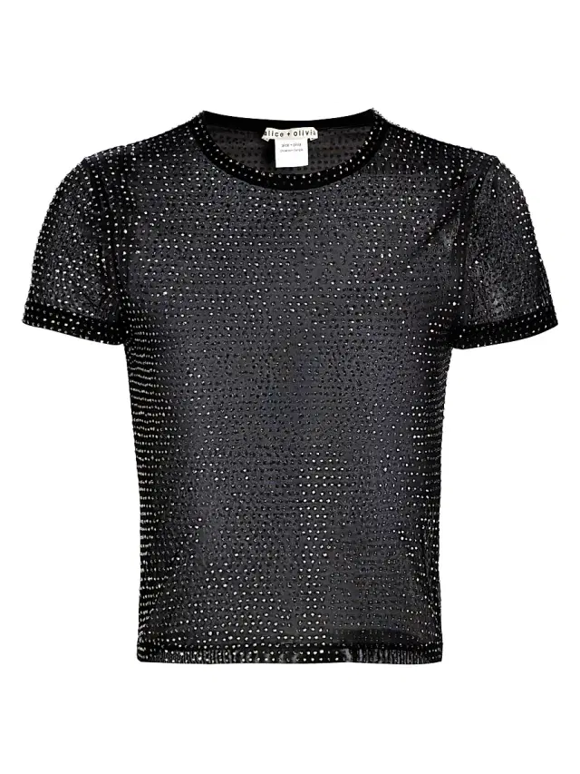 ALICE + OLIVIA Women's Tess Crystal-Embellished T-Shirt - Black Hematite