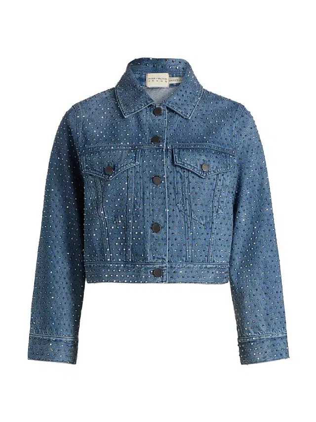 ALICE + OLIVIA Women's Chloe Embellished Boxy Crop Jacket - Brooklyn Blue Hematite