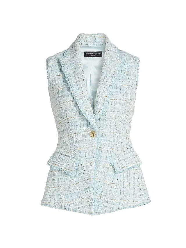 Generation Love Women's Rialto Tweed Sleeveless Blazer - Aqua Melange