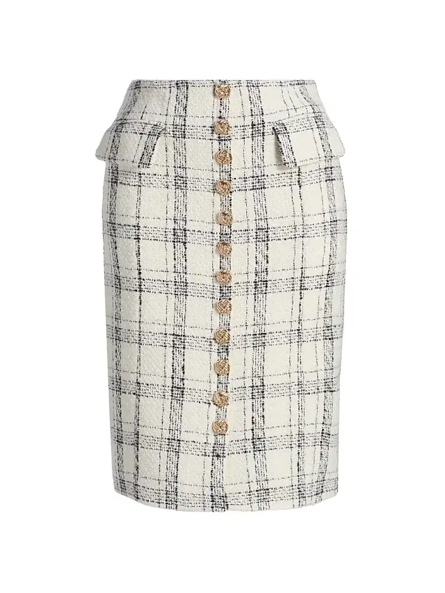 Generation Love Women's Riley Windowpane Metallic-Tweed Knee-Length Skirt - Black