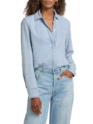 Generation Love Women's Marcello Imitation Pearl-Embellished Shirt - Light Blue Pearl | Thumbnail 3 Generation Love Women's Marcello Imitation Pearl-Embellished Shirt - Light Blue Pearl | Thumbnail 3