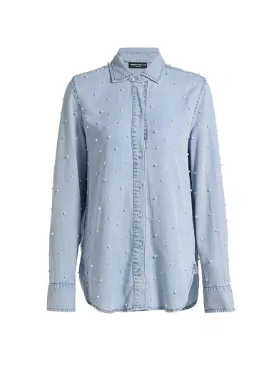 Generation Love Women's Marcello Imitation Pearl-Embellished Shirt - Light Blue Pearl | Thumbnail 1 Generation Love Women's Marcello Imitation Pearl-Embellished Shirt - Light Blue Pearl | Thumbnail 1