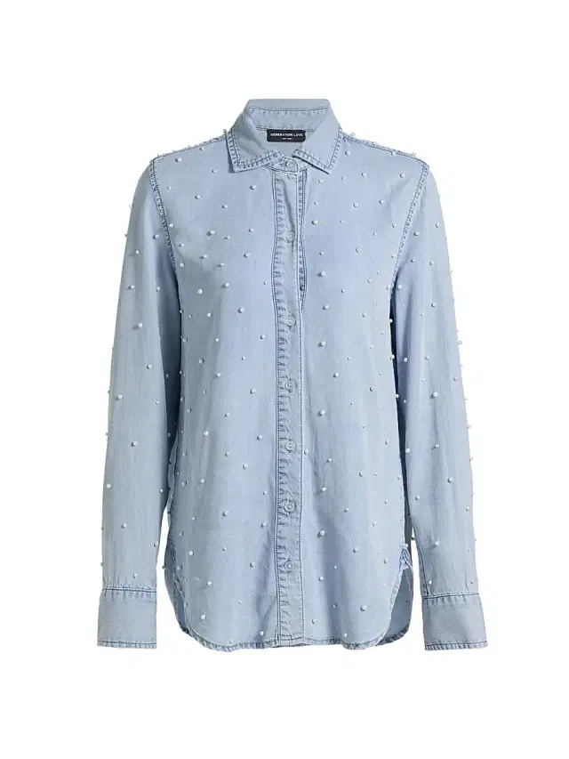 Generation Love Women's Marcello Imitation Pearl-Embellished Shirt - Light Blue Pearl