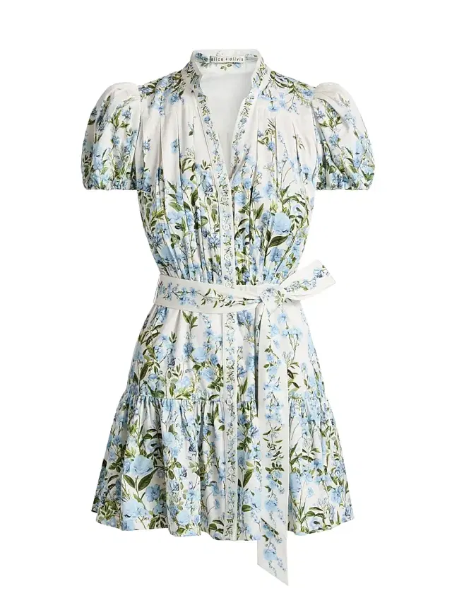 ALICE + OLIVIA Women's Cora Floral Cotton Tiered Minidress - Fresh Air Carolina Blue