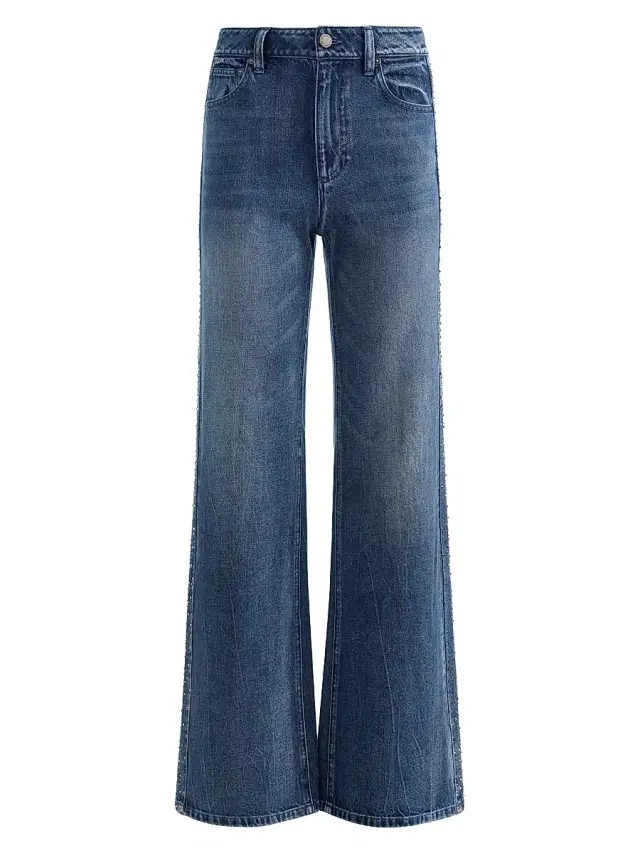 ALICE + OLIVIA Women's Chic Crystal-Embellished High-Rise Wide-Leg Jeans - Brooklyn Blue Hematite
