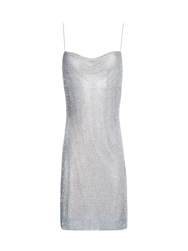 ALICE + OLIVIA Women's Harmony Rhinestoned Slip Minidress - Silver Chainmail