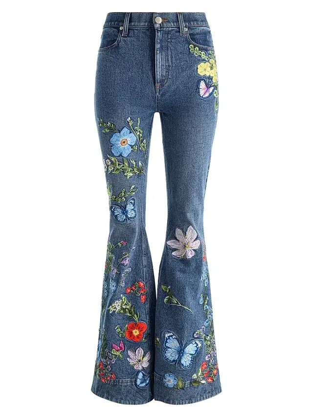 ALICE + OLIVIA Women's Beautiful Embroidered High-Rise Bell-Bottom Jeans - Brooklyn Blue Multi