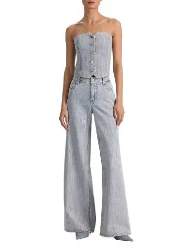 ALICE + OLIVIA Women's Kelcey Rhinestone Pinstriped Bustier Top - Rockstar Blue Clear Crystal | Thumbnail 2