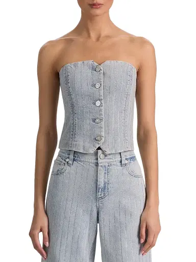 ALICE + OLIVIA Women's Kelcey Rhinestone Pinstriped Bustier Top - Rockstar Blue Clear Crystal | Thumbnail 3