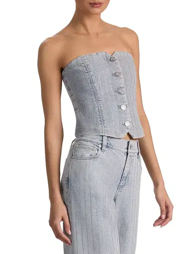 ALICE + OLIVIA Women's Kelcey Rhinestone Pinstriped Bustier Top - Rockstar Blue Clear Crystal | Thumbnail 4