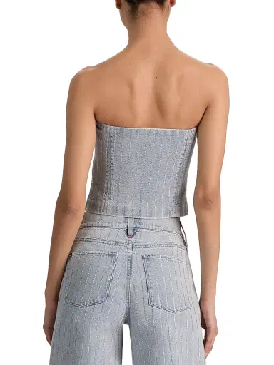 ALICE + OLIVIA Women's Kelcey Rhinestone Pinstriped Bustier Top - Rockstar Blue Clear Crystal | Thumbnail 5