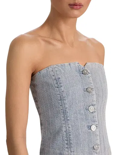 ALICE + OLIVIA Women's Kelcey Rhinestone Pinstriped Bustier Top - Rockstar Blue Clear Crystal | Thumbnail 6