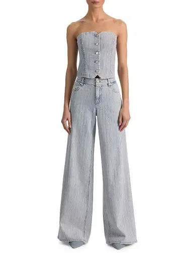 ALICE + OLIVIA Women's Embellished Wide-Leg Jeans - Rockstar Blue Clear Crystal | Thumbnail 2