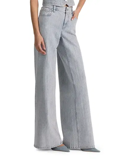 ALICE + OLIVIA Women's Embellished Wide-Leg Jeans - Rockstar Blue Clear Crystal | Thumbnail 4