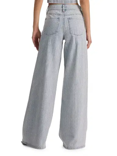 ALICE + OLIVIA Women's Embellished Wide-Leg Jeans - Rockstar Blue Clear Crystal | Thumbnail 5