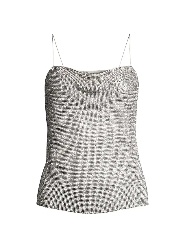 ALICE + OLIVIA Women's Harmon Rhinestoned Slip Tank - Silver Chainmail