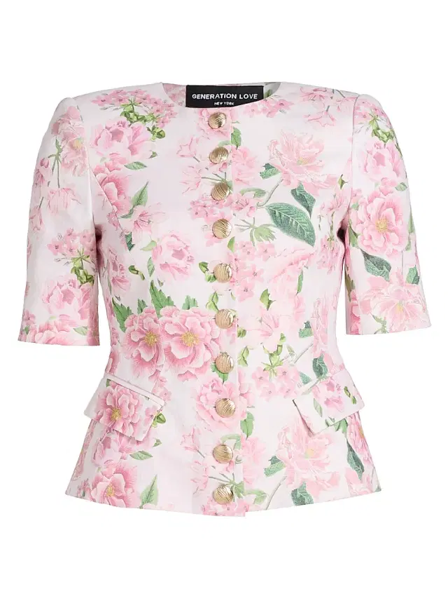 Generation Love Women's Adriana Floral Linen Jacket - Pink Petal Dream