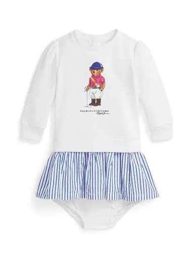 Polo Ralph Lauren Baby Girl's Polo Bear Sweatshirt Jumpdress - White 9 Months | Thumbnail 1