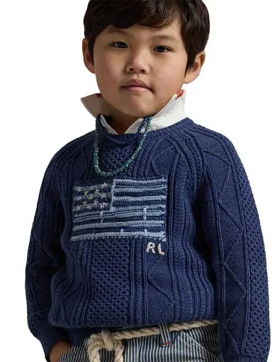 Polo Ralph Lauren Little Boy's Cotton Faded Flag Sweater - Navy | Thumbnail 6 Polo Ralph Lauren Little Boy's Cotton Faded Flag Sweater - Navy | Thumbnail 6