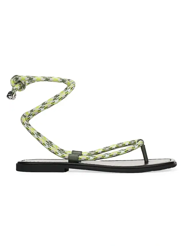Women's Carmina Corded Leather Flat Sandals - Lime Multi