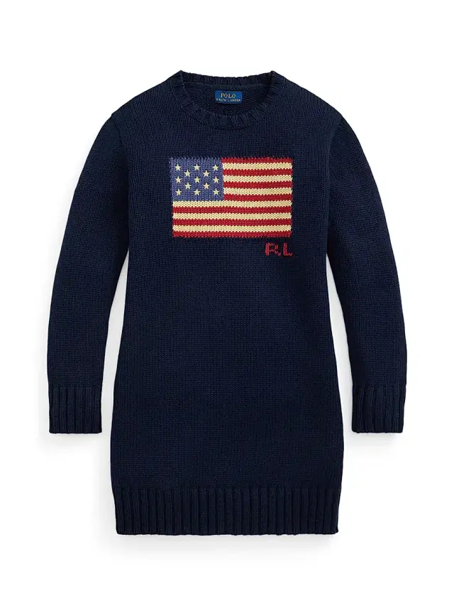 Polo Ralph Lauren Girl's Flag Intarsia Sweater Dress - Hunter Navy