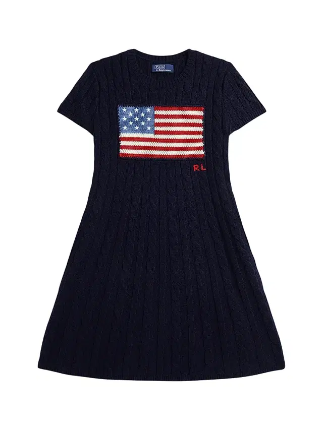 Polo Ralph Lauren Girl's American Flag Cashmere Cable-Knit Dress - Navy