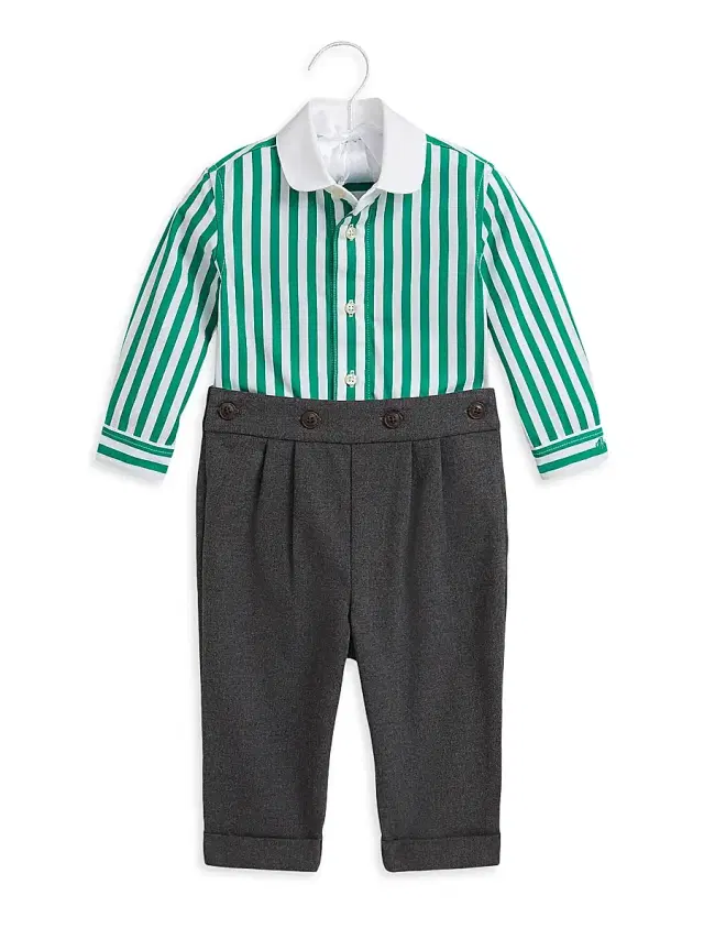 Polo Ralph Lauren Baby Boy's 2-Piece Shirt & Pants Set - Green White Multi 9 Months