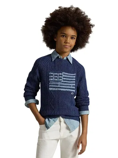 Polo Ralph Lauren Boy's Cotton Faded Flag Sweater - Navy | Thumbnail 3 Polo Ralph Lauren Boy's Cotton Faded Flag Sweater - Navy | Thumbnail 3