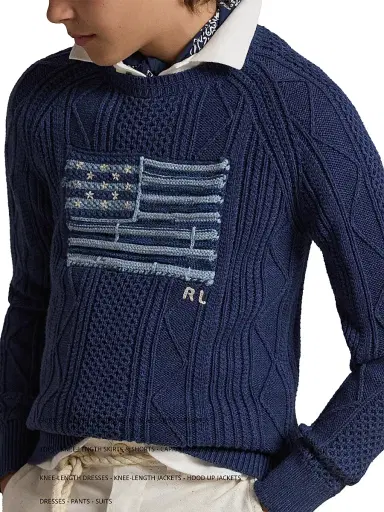 Polo Ralph Lauren Boy's Cotton Faded Flag Sweater - Navy | Thumbnail 6 Polo Ralph Lauren Boy's Cotton Faded Flag Sweater - Navy | Thumbnail 6