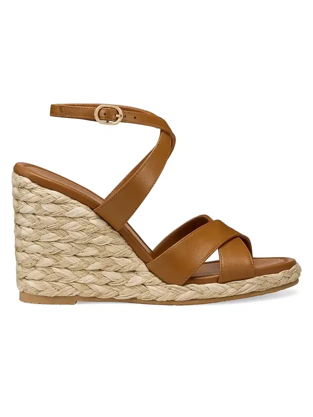 Stuart Weitzman Women's Alyssa 100MM Leather Wedge Sandals - Boho Tan