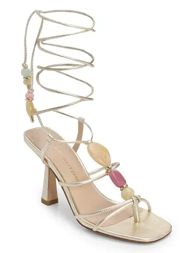 Stuart Weitzman Women's Majorca 5MM Beaded Ankle-Wrap Sandals - Platino | Thumbnail 2