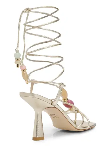 Stuart Weitzman Women's Majorca 5MM Beaded Ankle-Wrap Sandals - Platino | Thumbnail 3