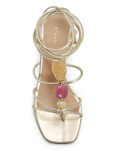 Stuart Weitzman Women's Majorca 5MM Beaded Ankle-Wrap Sandals - Platino | Thumbnail 4