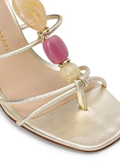 Stuart Weitzman Women's Majorca 5MM Beaded Ankle-Wrap Sandals - Platino | Thumbnail 6