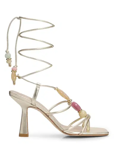 Stuart Weitzman Women's Majorca 5MM Beaded Ankle-Wrap Sandals - Platino | Thumbnail 1