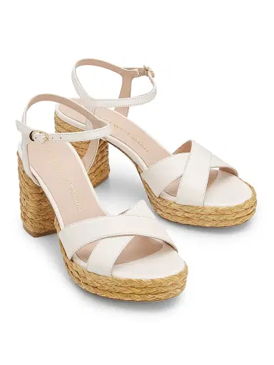 Stuart Weitzman Women's Dayna 80MM Leather-Raffia Platform Sandals - Cream - Size 9.5 | Thumbnail 2