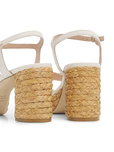 Stuart Weitzman Women's Dayna 80MM Leather-Raffia Platform Sandals - Cream - Size 9.5 | Thumbnail 3