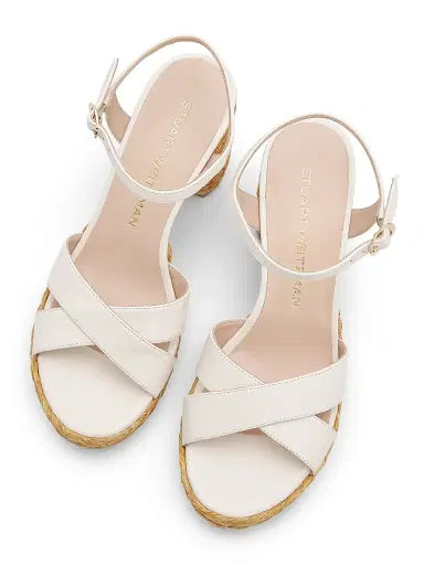 Stuart Weitzman Women's Dayna 80MM Leather-Raffia Platform Sandals - Cream - Size 9.5 | Thumbnail 4