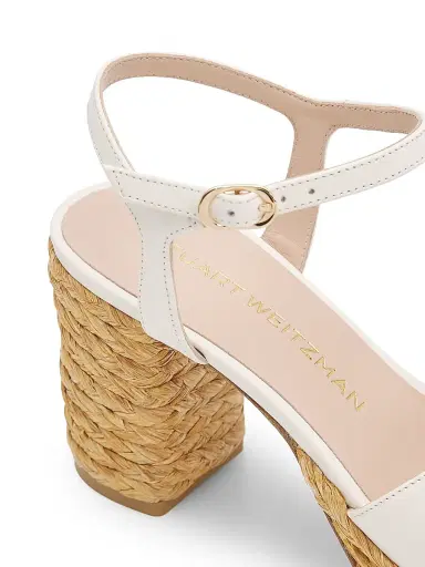 Stuart Weitzman Women's Dayna 80MM Leather-Raffia Platform Sandals - Cream - Size 9.5 | Thumbnail 5
