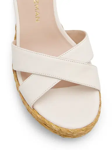 Stuart Weitzman Women's Dayna 80MM Leather-Raffia Platform Sandals - Cream - Size 9.5 | Thumbnail 6
