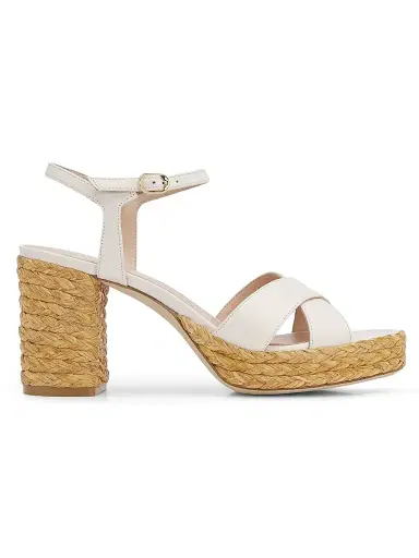 Stuart Weitzman Women's Dayna 80MM Leather-Raffia Platform Sandals - Cream - Size 9.5 | Thumbnail 1