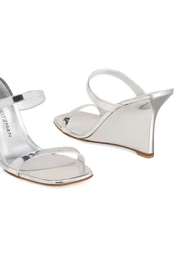 Stuart Weitzman Women's Vinnie 85MM Leather Wedge Sandals - Silver - Size 9.5 | Thumbnail 4